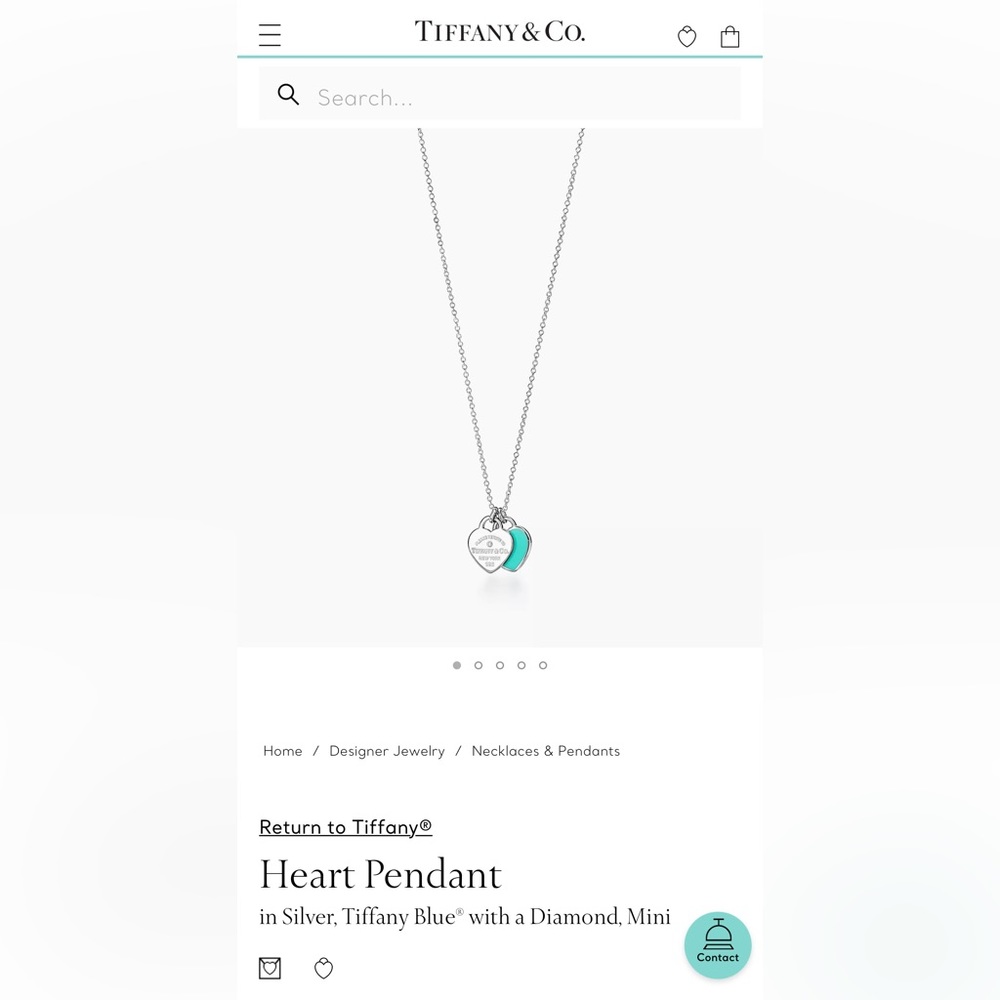 Tiffany Necklace - Heart Pendant in Silver, Tiffany Blue with a Diamond, Mini